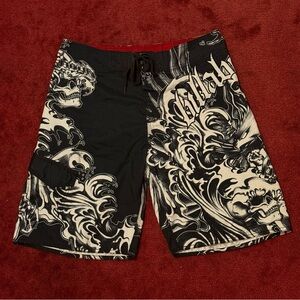 Billabong Black and White Skull Graphic Board Swim Shorts